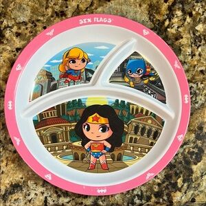Six Flags Pink Superhero Kids Plate